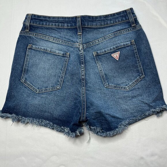 Guess Jeans High Waisted Distressed Side Slit Shorts Medium Wash Size 29. - Picture 5 of 8